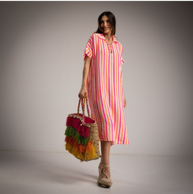 kaftan a rayas naranja y fucsia