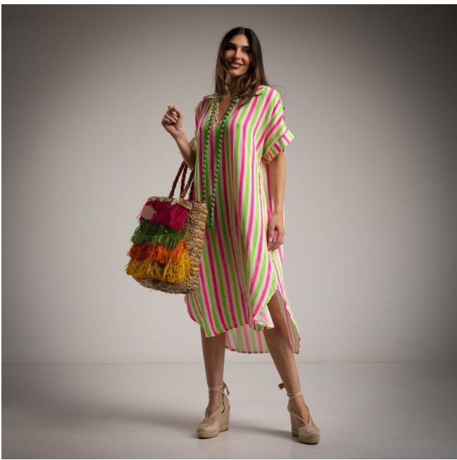 kaftan a rayas verde y fucsia