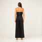 Mono de fiesta negro pantalon palazzio cuerpo de plumas y cinturon con perlas