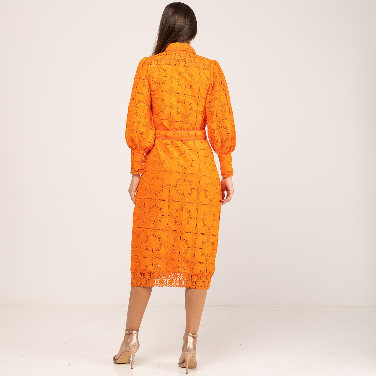 Vestido Camisero de Blonda Naranja