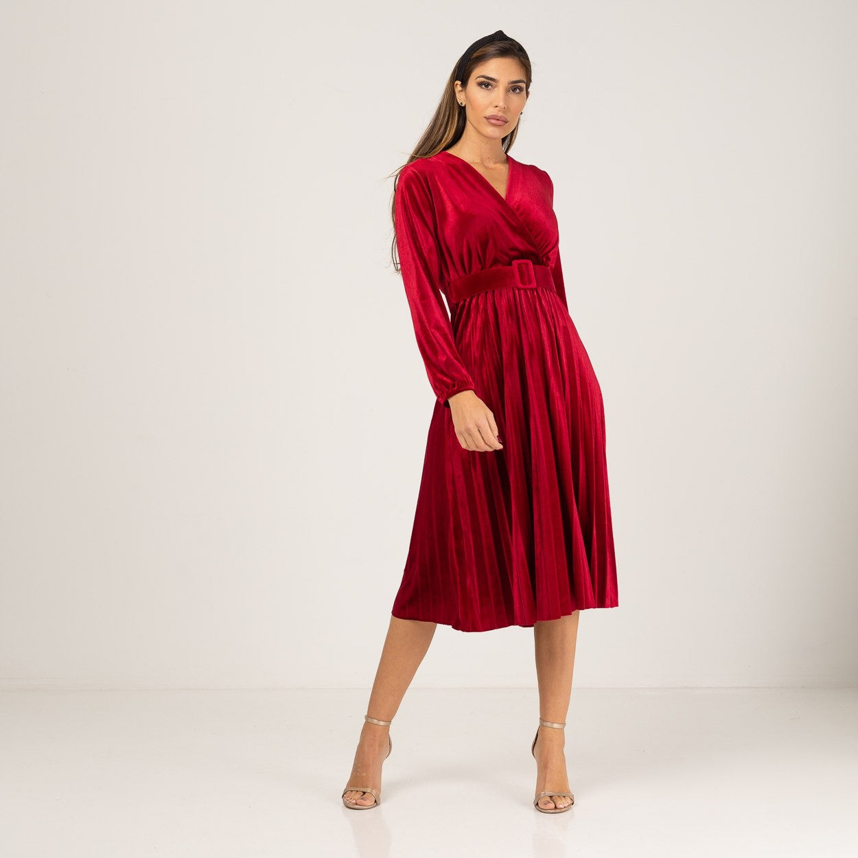 Vestido de fiesta de terciopelo rojo Moda50